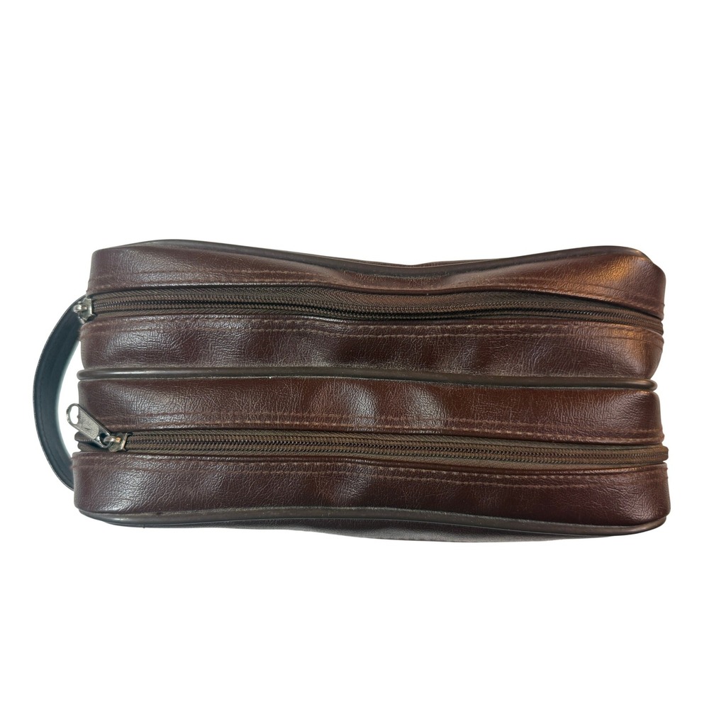 Vintage Sergio Valente Dopp Kit Travel Toiletry Bag Brown Leather Vinyl 80s - Picture 3 of 9